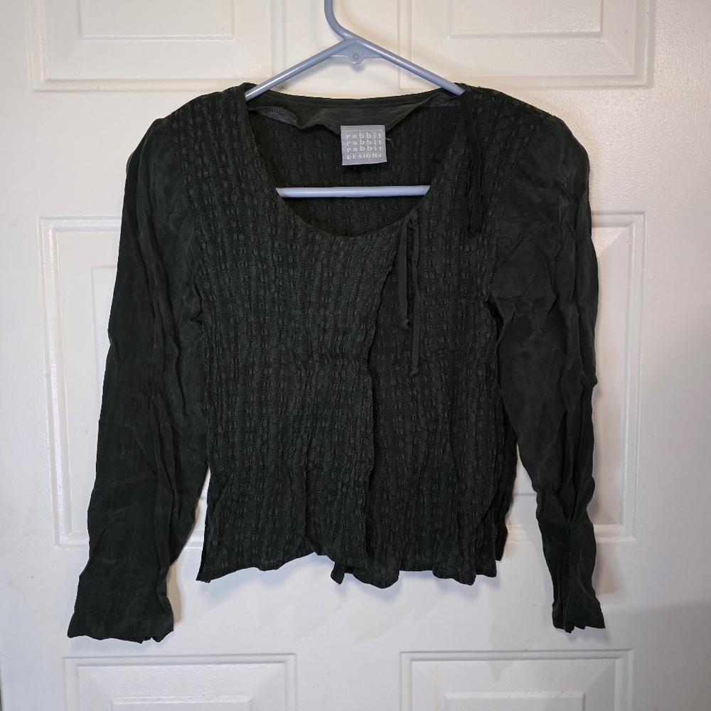 Rabbit Rabbit Rabbit Designs Made in‎ the USA Green Wrap Blouse Size 4 Petite